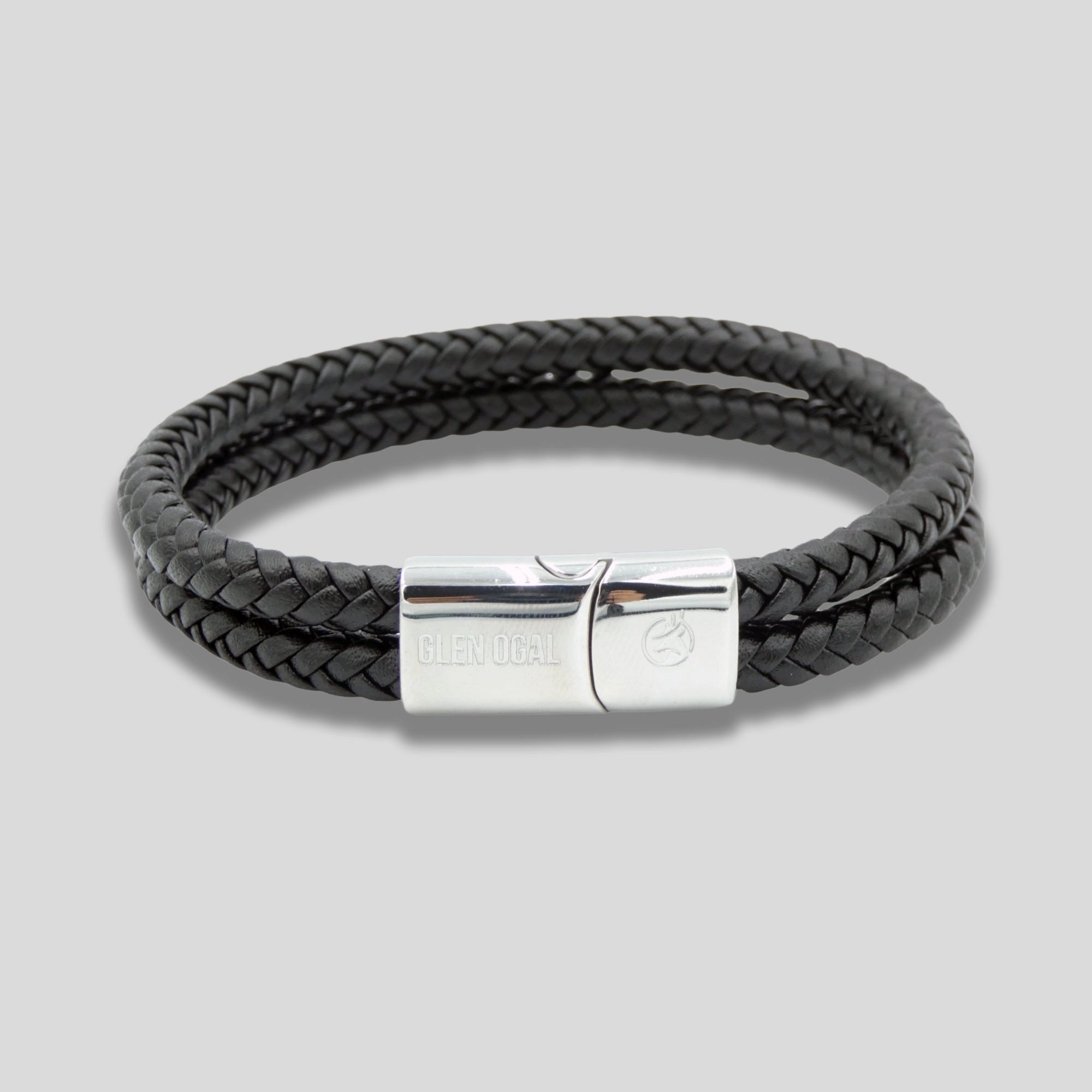 Black Braided Leather Stag Men's Bracelet