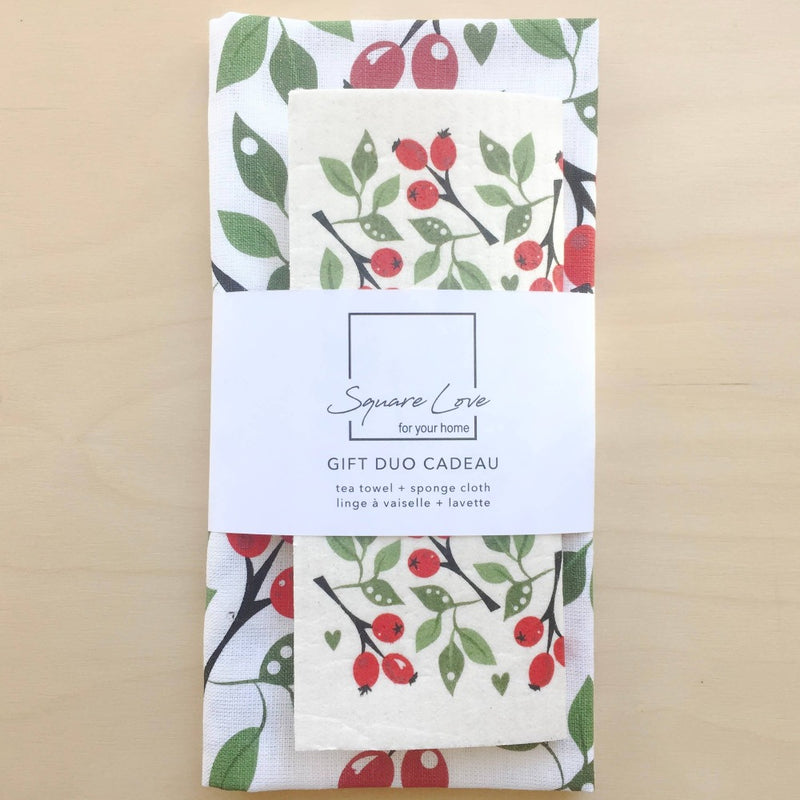 Rosehip Gift Duo | 1 Tea Towel + 1 Sponge Cloth