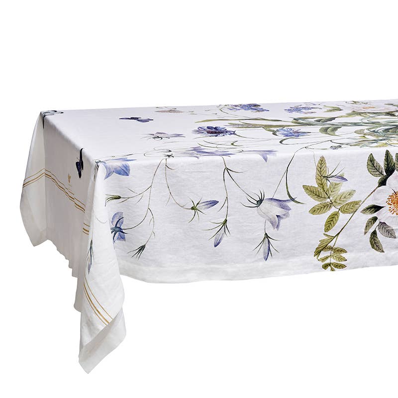 Blue Flower Garden Linen Tablecloth - Large