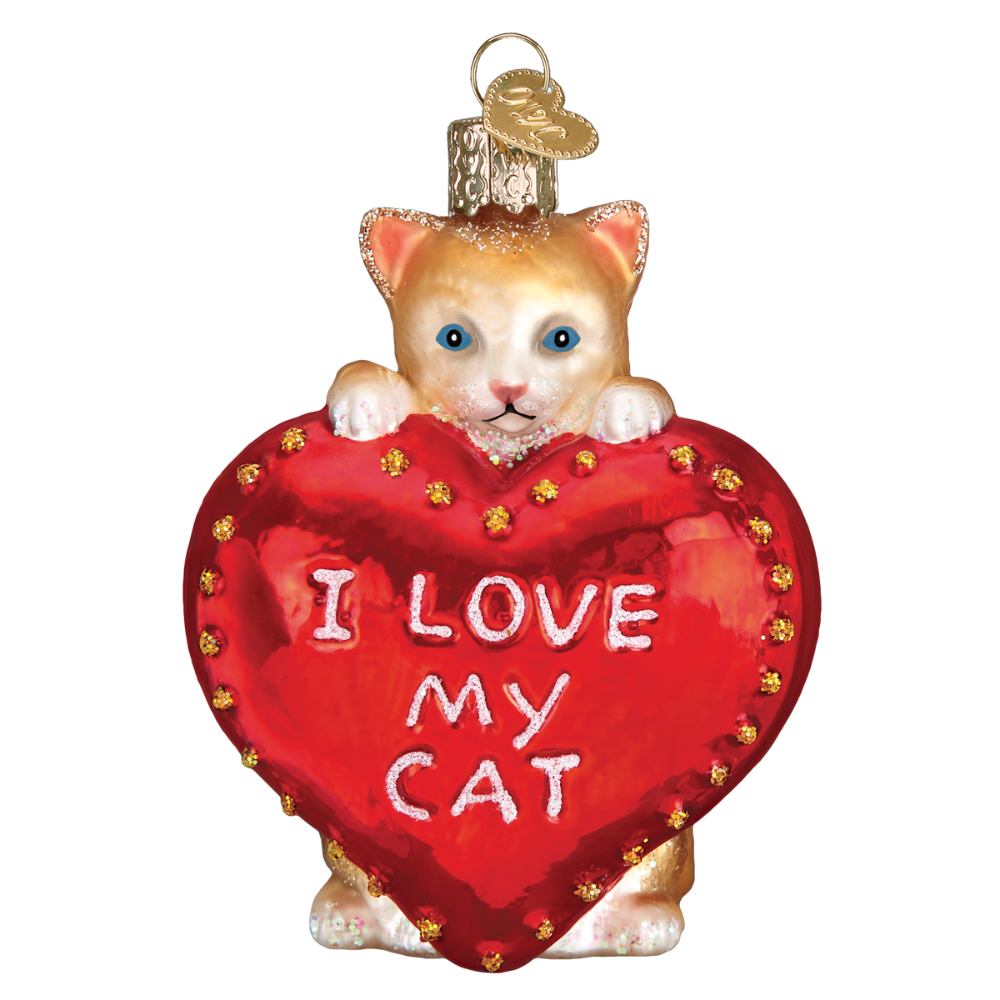 Old World Christmas I Love My Cat Glass Ornament
