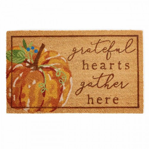 "Grateful Hearts Gather Here" Pumpkin Doormat | Putti Fine Furnishings Canada