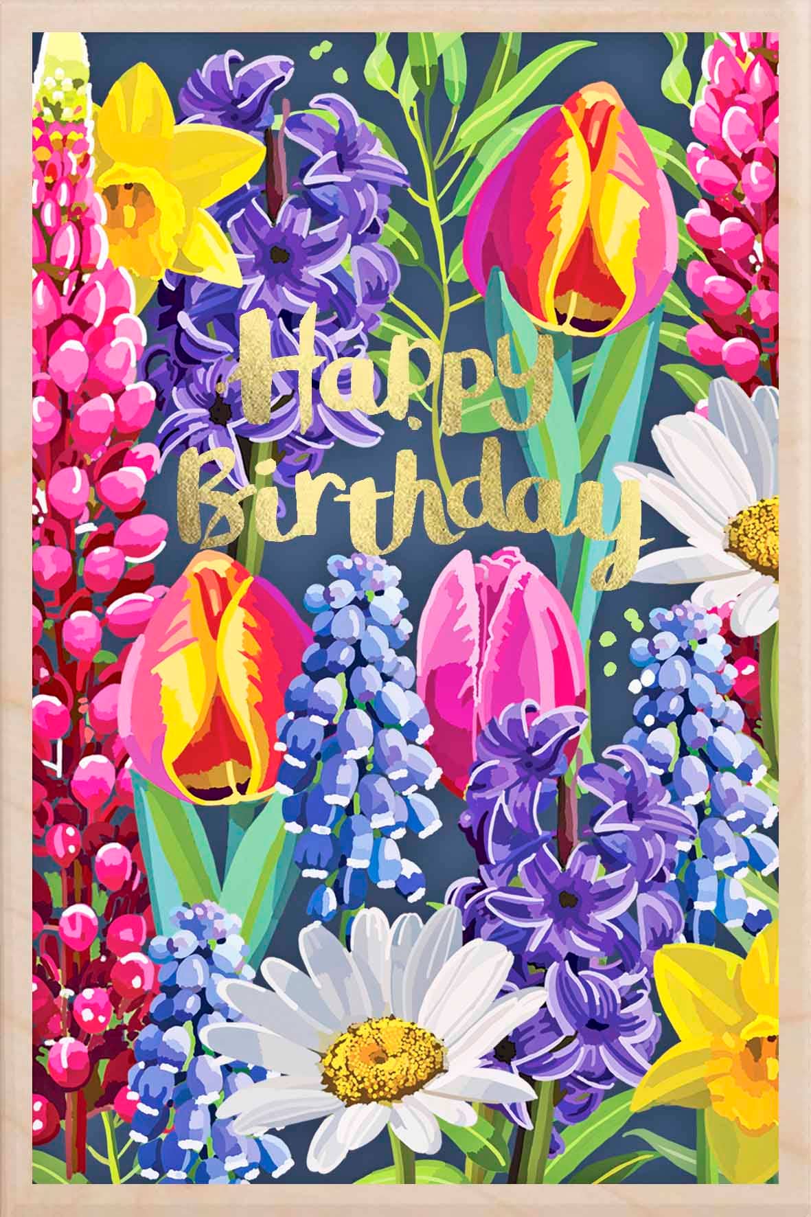 Happy Birthday Floral Wooden Postcard