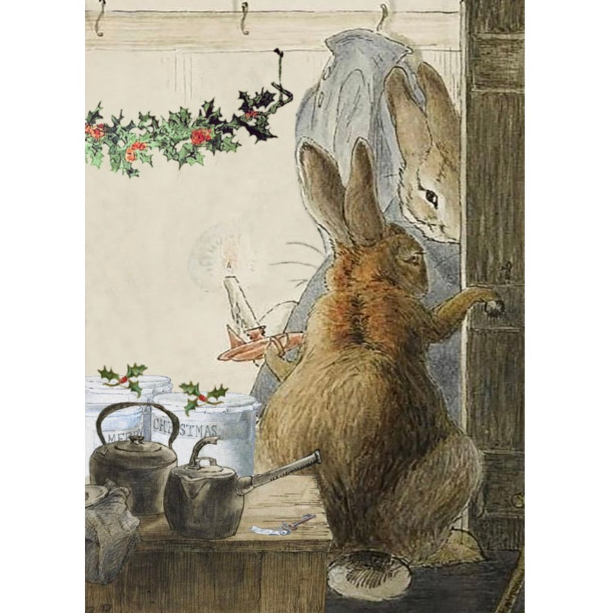 Hares in Pantry Hand Glittered Christmas Card