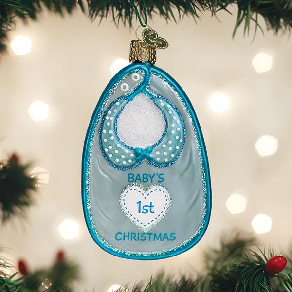 Old World Christmas Blue Baby Bib Glass Ornament | Putti Christmas Canada