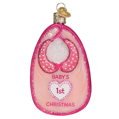 Old World Christmas Pink Baby Bib Glass Ornament | Putti Christmas Canada