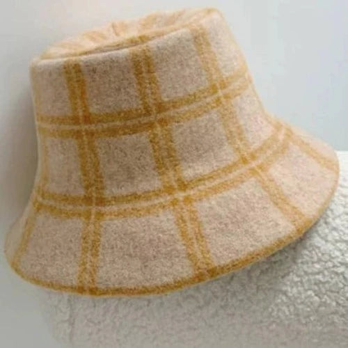 Plaid Wool Bucket Hat - Beige