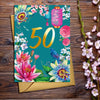 50th Birthday Flower &  Lanterns Card With Gold Detail