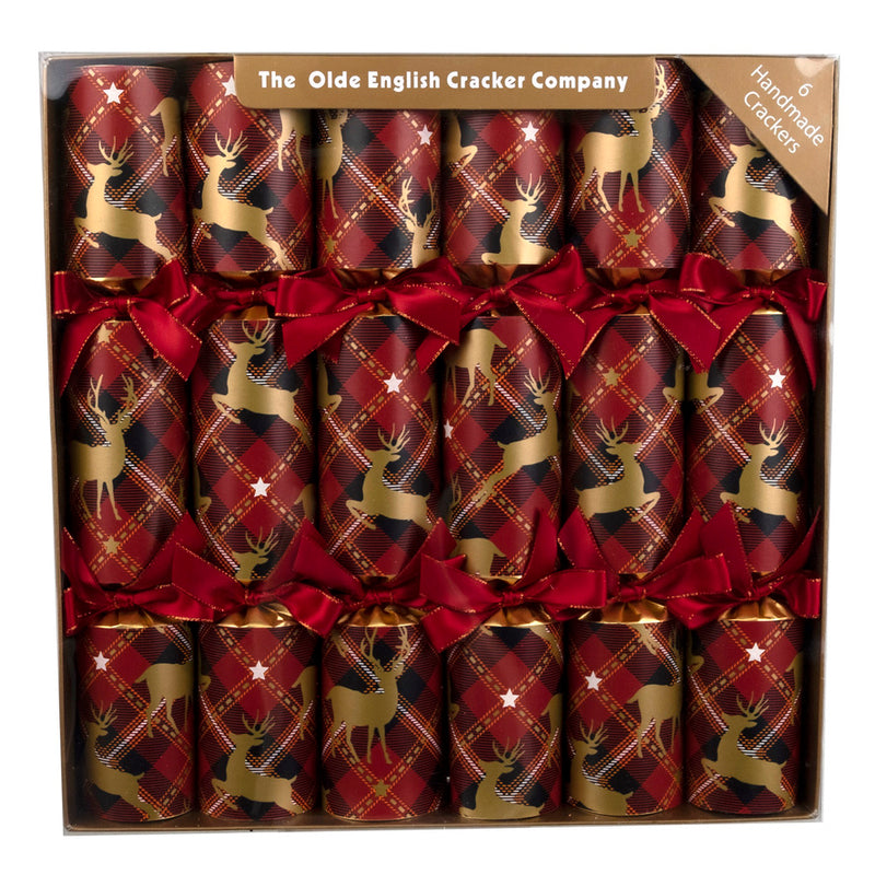 Robin Reed Red Tartan with Gold Reindeer Christmas Crackers