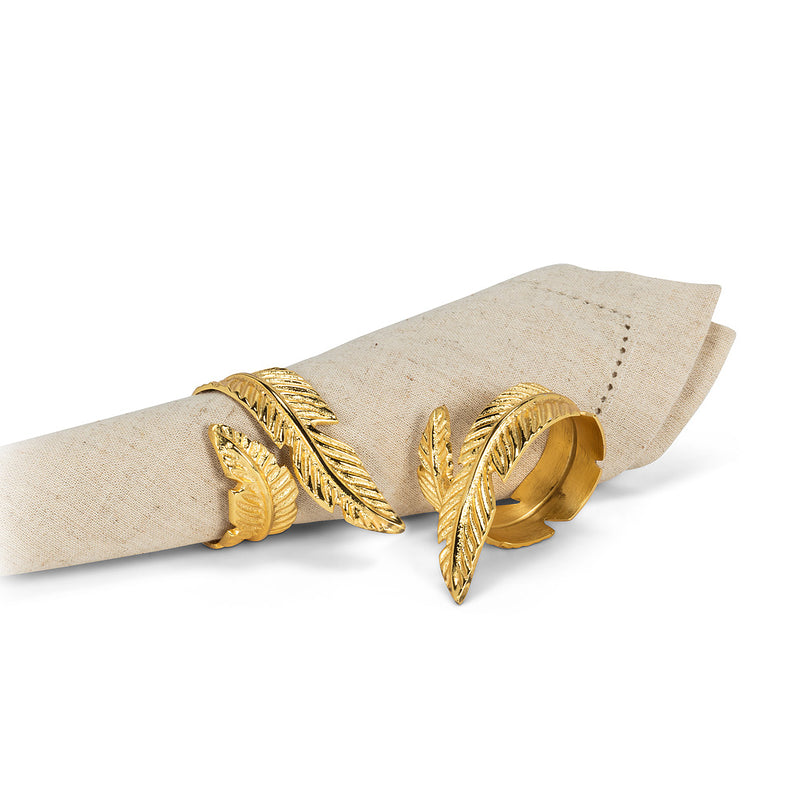 Gold Feather Napkin Ring - Putti Fine Furnishings Canada