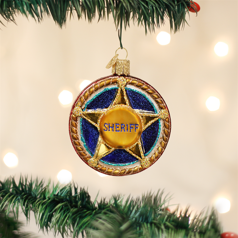  Old World Christmas Sheriff Badge Glass Ornament, OWC-Old World Christmas, Putti Fine Furnishings
