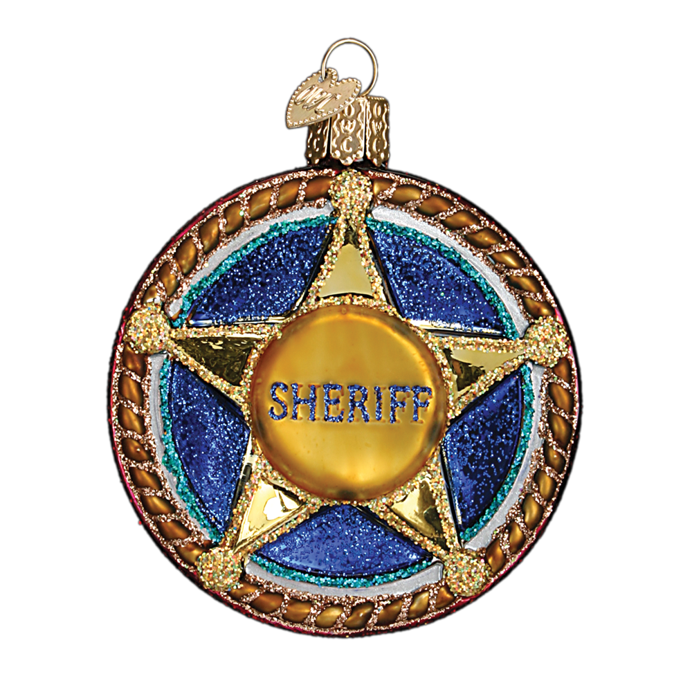  Old World Christmas Sheriff Badge Glass Ornament, OWC-Old World Christmas, Putti Fine Furnishings