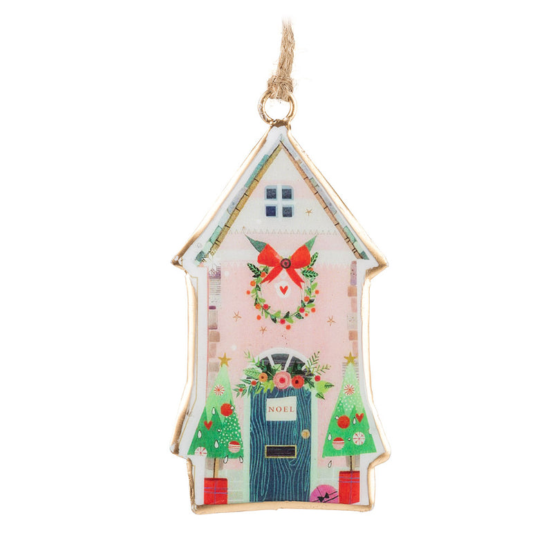 Tall Pink House Tin Ornament