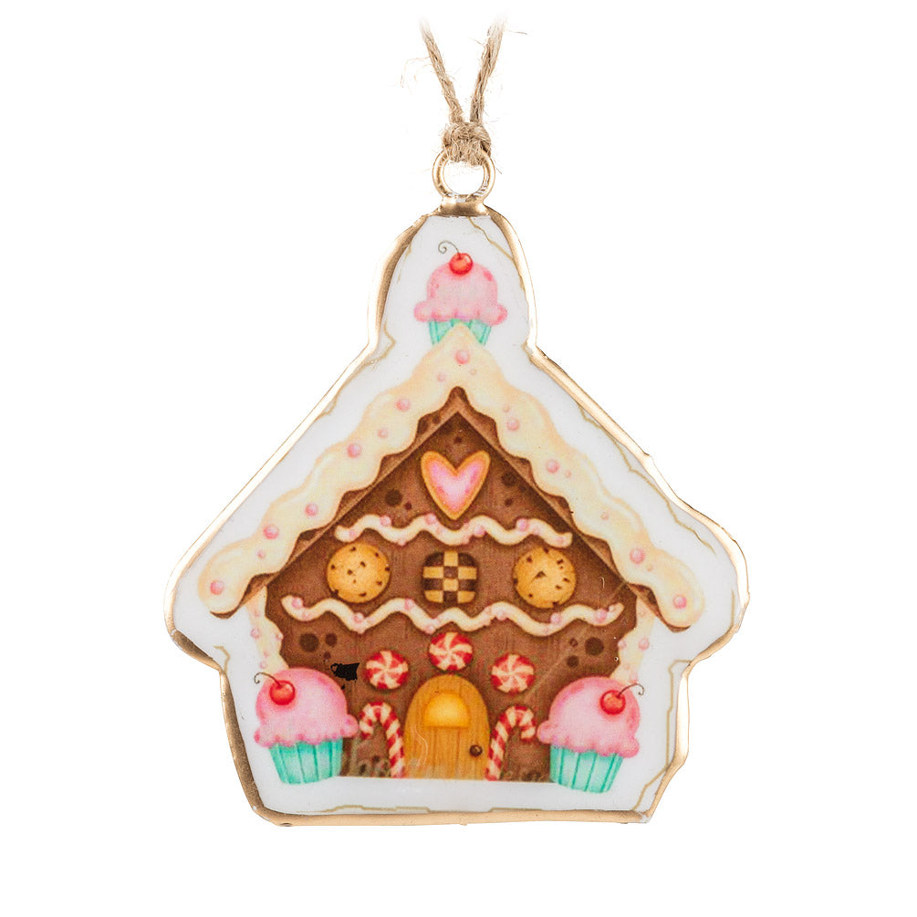 Gingerbread House Tin Ornament | Putti Christmas Decorations 