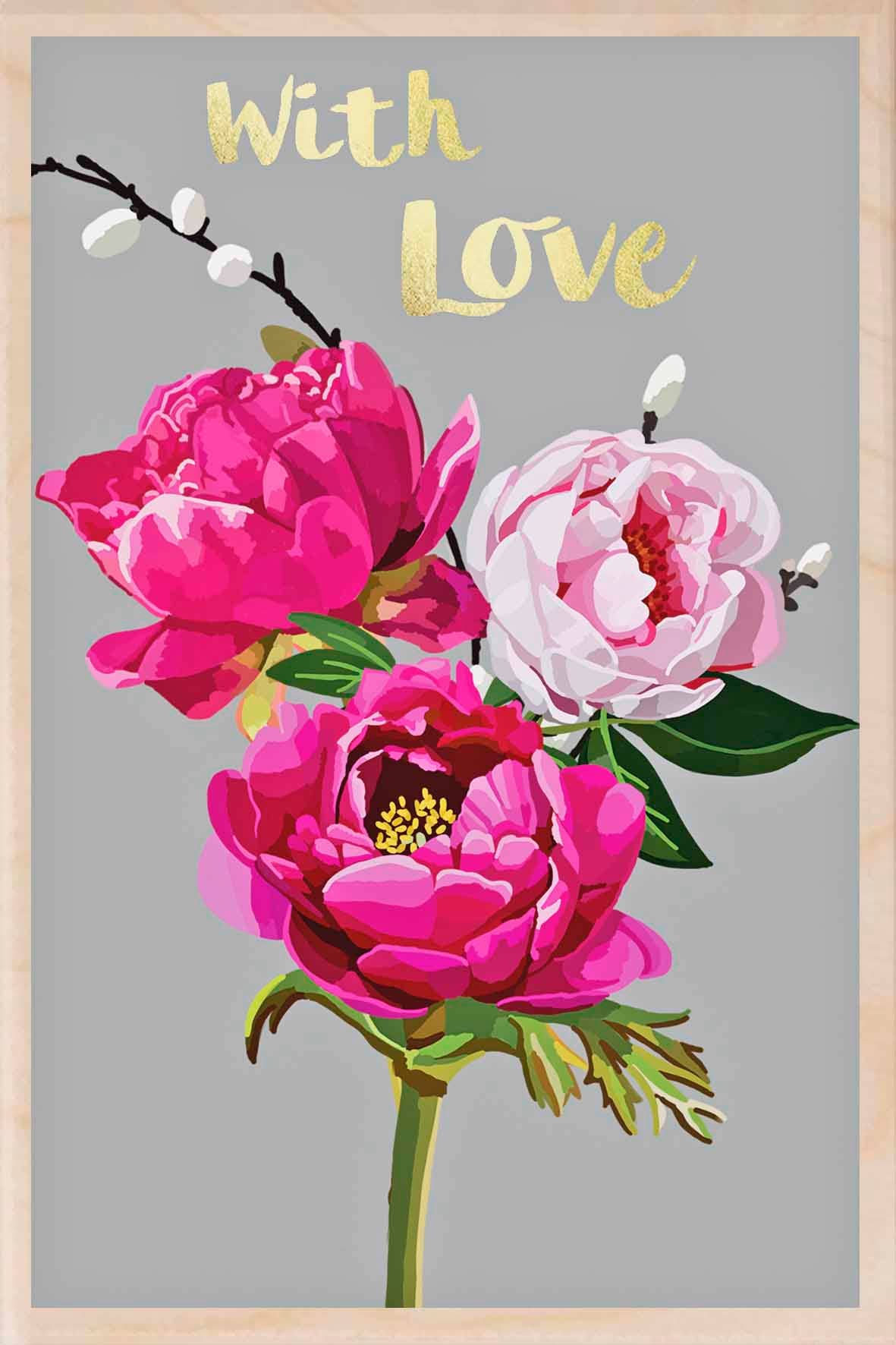 With Love Floral Wooden Postcard