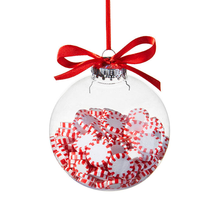 Peppermint Filled Glass Ball Ornament
