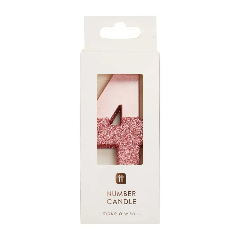 Rose Gold Glitter Number Candle - Four