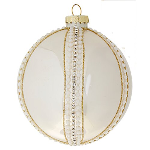 Ivory Pearl Beaded Glass Ball Ornament | Putti Christmas Celebrations 