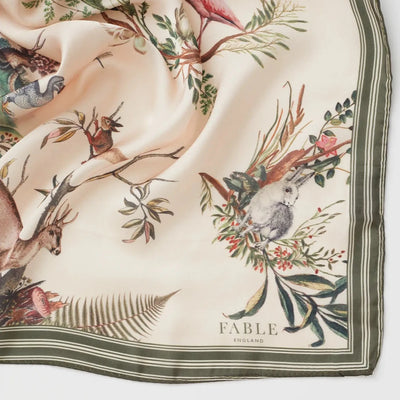 Fable England - Toile de Jouy Olive Green Square Scarf