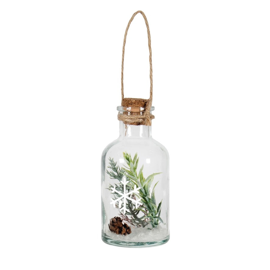 Glass Bottle with Snowy Sprig Ornament | Putti Christmas Canada