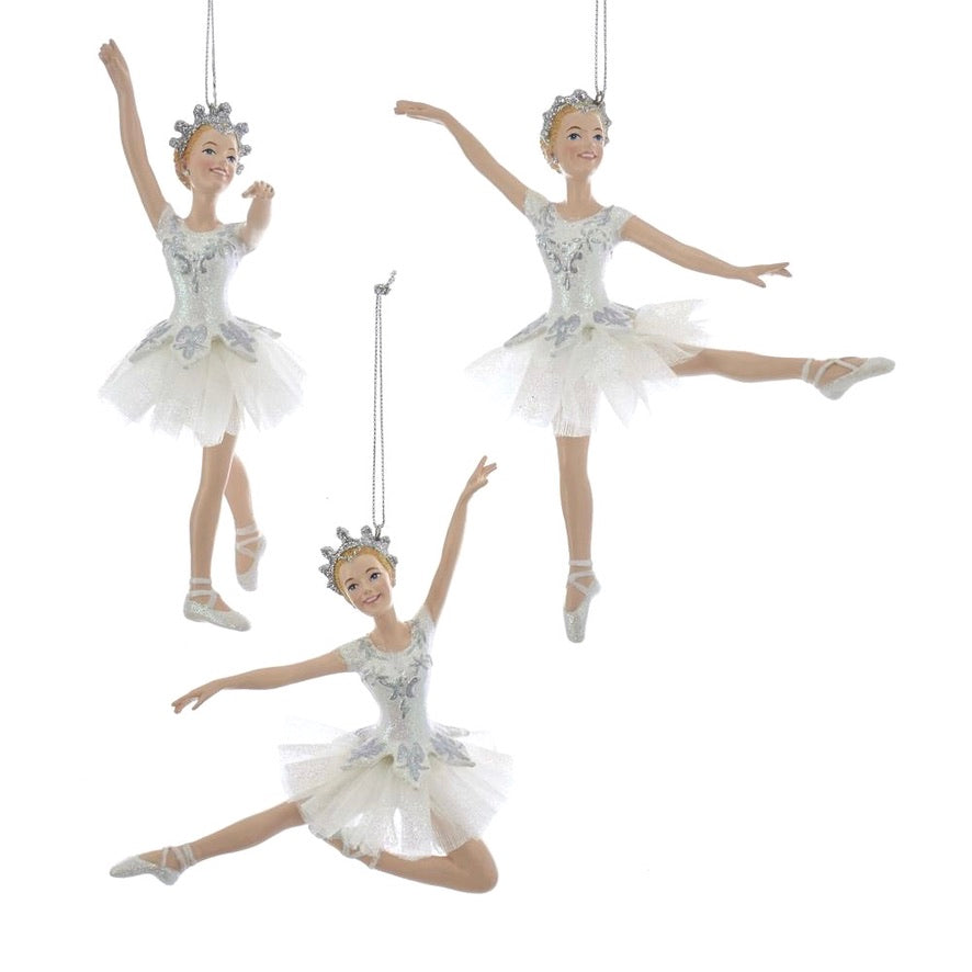 Kurt Adler White and Silver Ballerina Ornament | Putti Christmas 