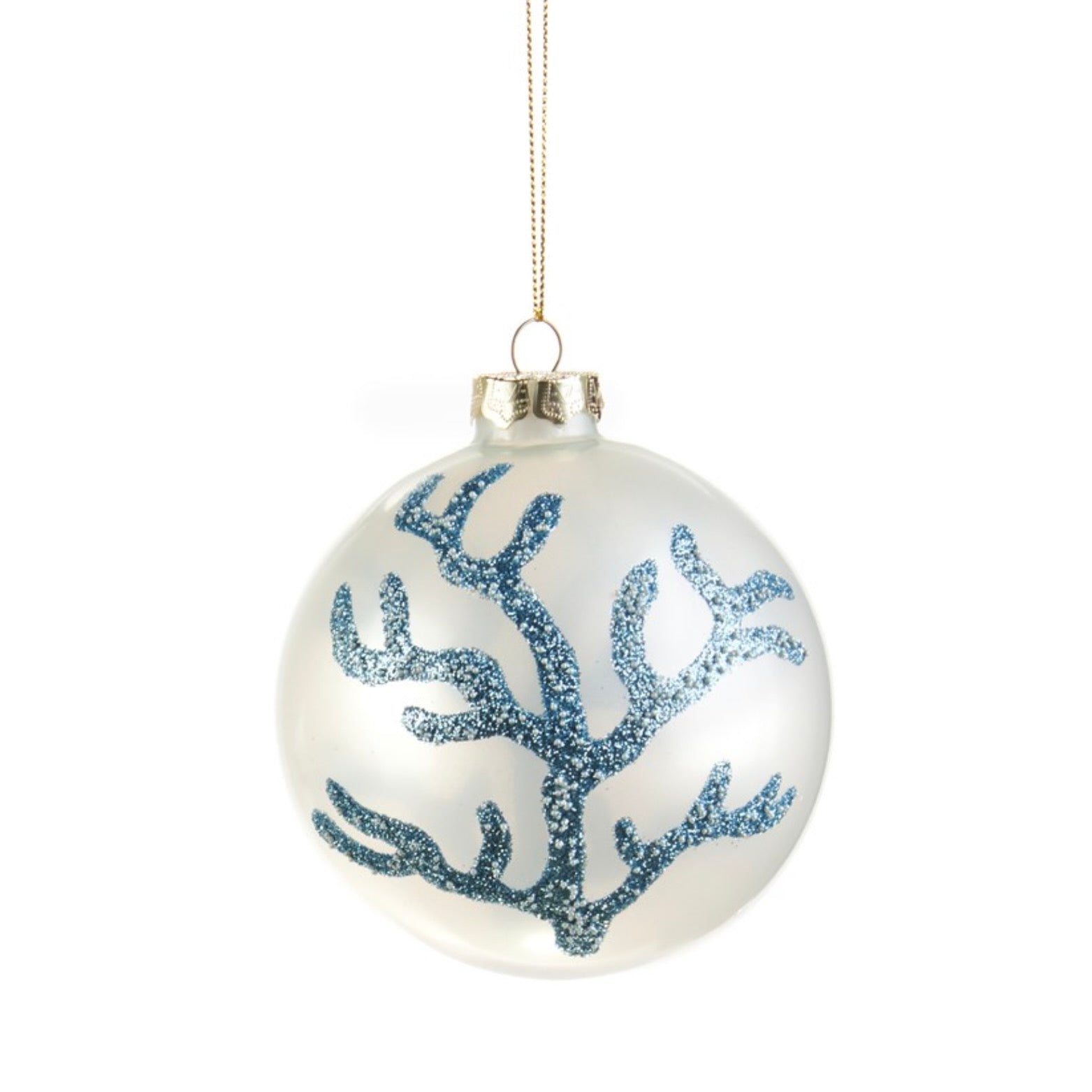 Blue Glittered Coral Glass Ball Ornament