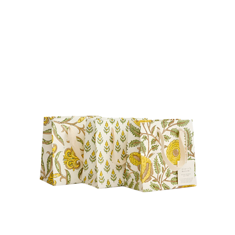 Hand Block Printed Gift Bags Sunshine - Small | Putti Fine Furnishings 