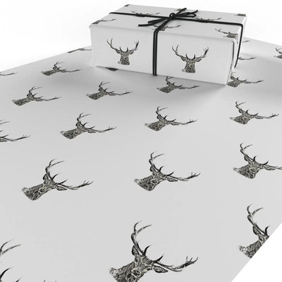 Black & White Stags Wrapping Paper Sheet