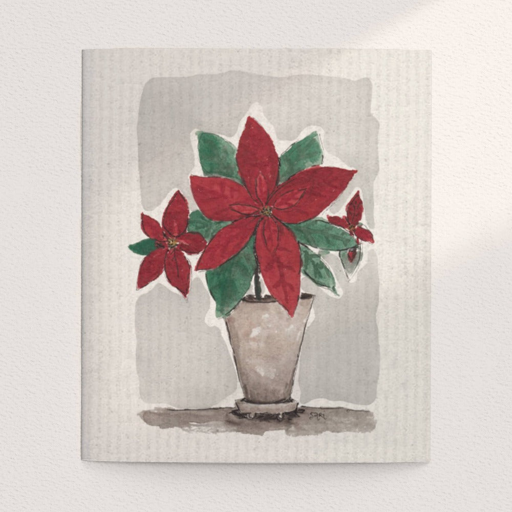 Red Poinsettia Swedish Cloth