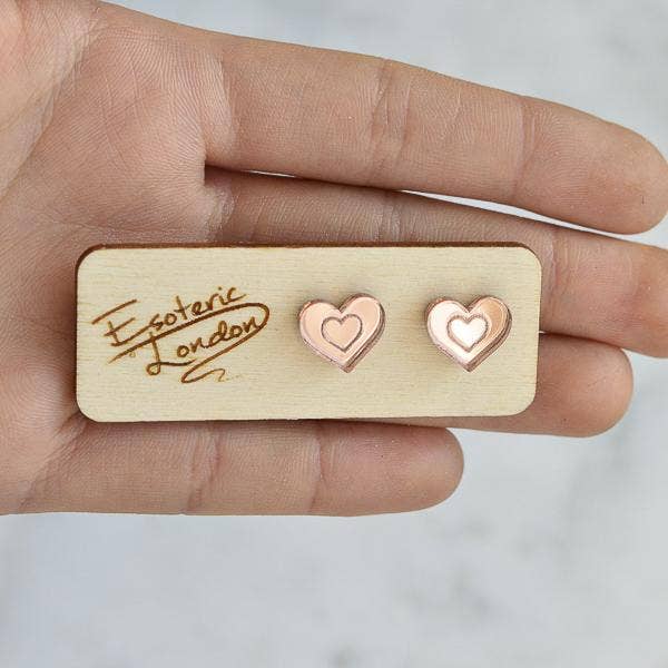 Esoteric London Jewellery - Tiny Heart Stud Earrings - Rose Gold