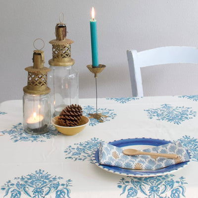 Hand Block Printed Varmala Blue Tablecloth