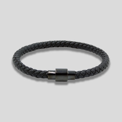 Black Braided Leather Men's Bracelet