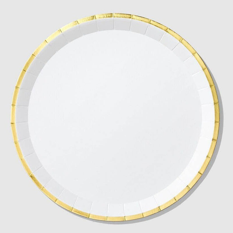 White and Gold Large Paper Party Plates | Putti Party Supplies 