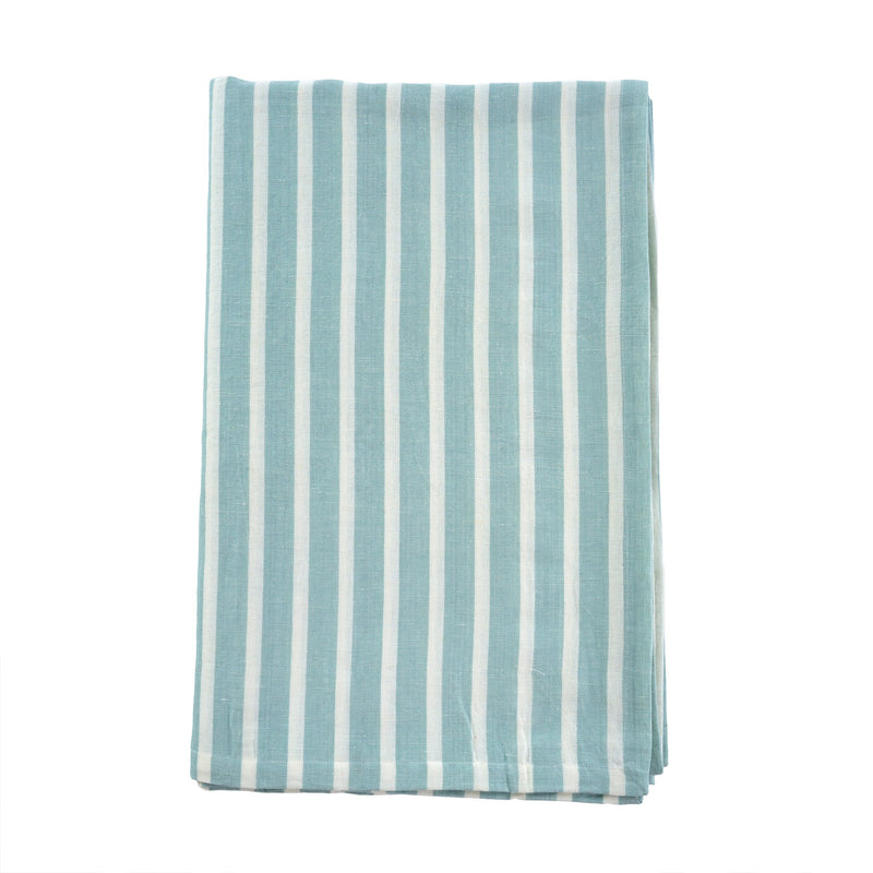 Seafoam Cotton Linen Striped Tablecloth