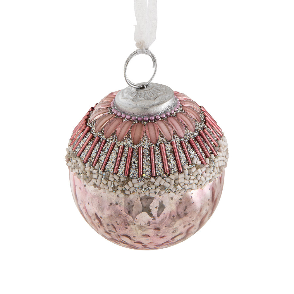 Beaded Ball Christmas Ornament - Pink | Putti Christmas 