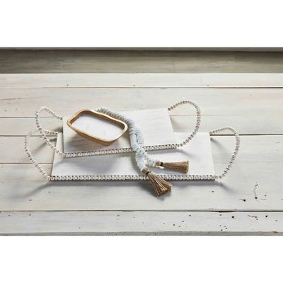 Mud Pie White Beaded Handle Tray - Large | Putti Fine Furnishings