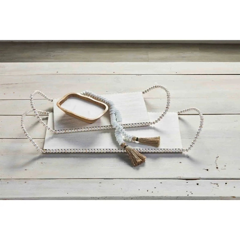 Mud Pie White Beaded Handle Tray - Large | Putti Fine Furnishings 