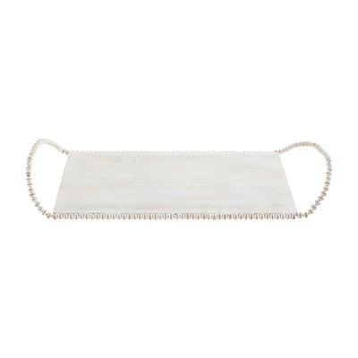 Mud Pie White Beaded Handle Tray - Large | Putti Fine Furnishings