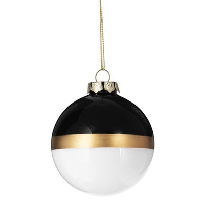 Black and White Glass Ornamentwith Gold Band | Putti Christmas Decorations