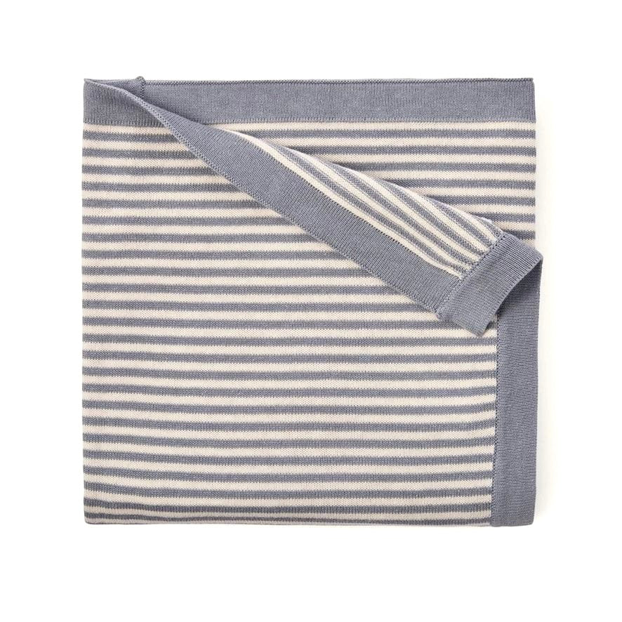 Elegant Baby Light Teal Stripe Knit Blanket | Le Petite Putti Canada