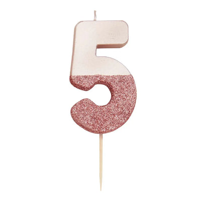 Rose Gold Glitter Number Candle - Five