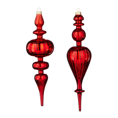 Red Venetian Style Glass Finial Ornament - Narrow