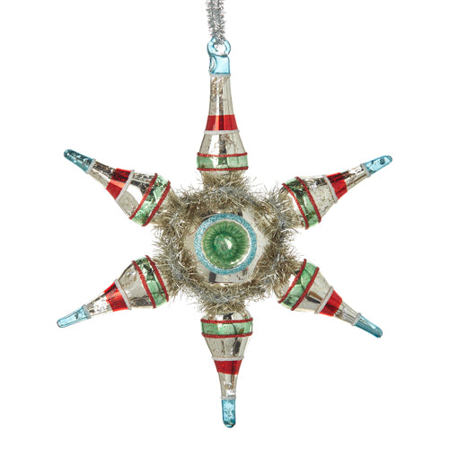 Striped Vintage Style Reflector Finial Star Ornament