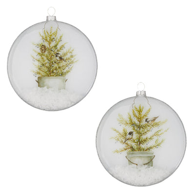 Potted Tree with Bird Glass Disc Ornament