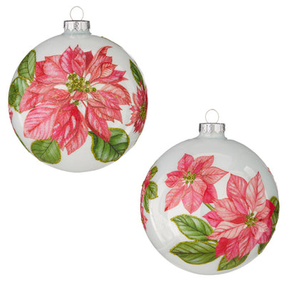 Watercolor Ponsettia Gloss Glass Ball Ornament. - Small Flowers