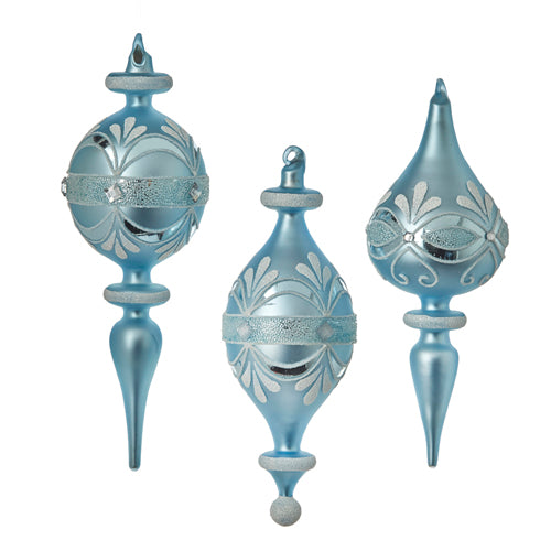 Ice Blue Glass Finial Ornament | Putti Christmas Canada 