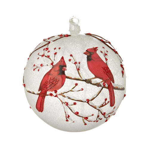 Cardinal and Branches Glass Ornament | Putti Christmas Canada 