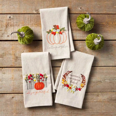 Mud Pie "Grateful Thankful Blessed" French Knot Towel | Putti Fine Furnishings