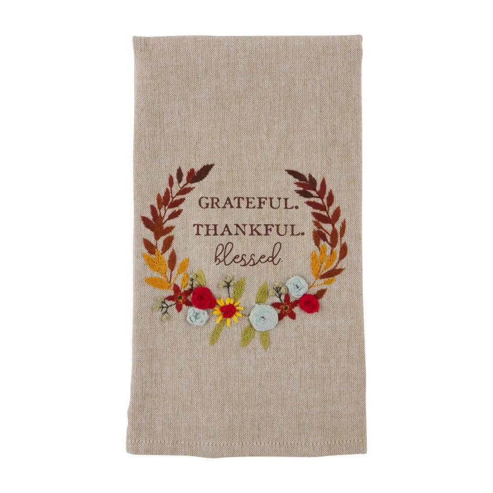 Mud Pie "Grateful Thankful Blessed" French Knot Towel