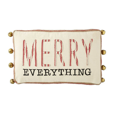 Mud Pie "Merry Everything" Christmas Pillow with Bells | Putti Fine Furnishings