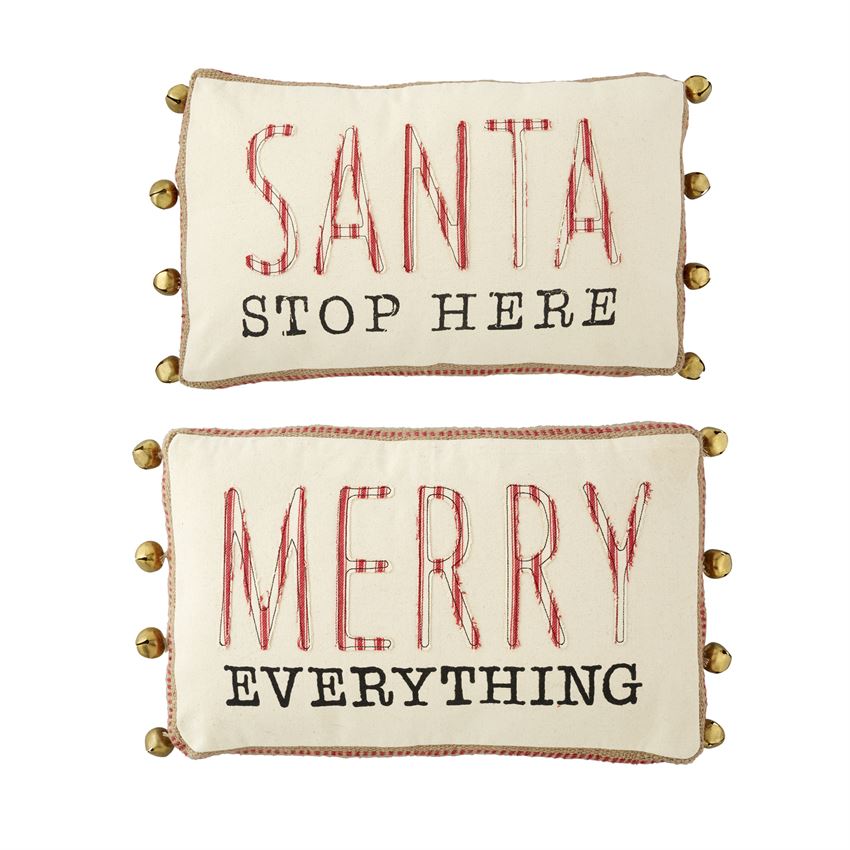 Mud Pie Merry Everything Christmas Pillow with Bells Putti Fine Furnishings